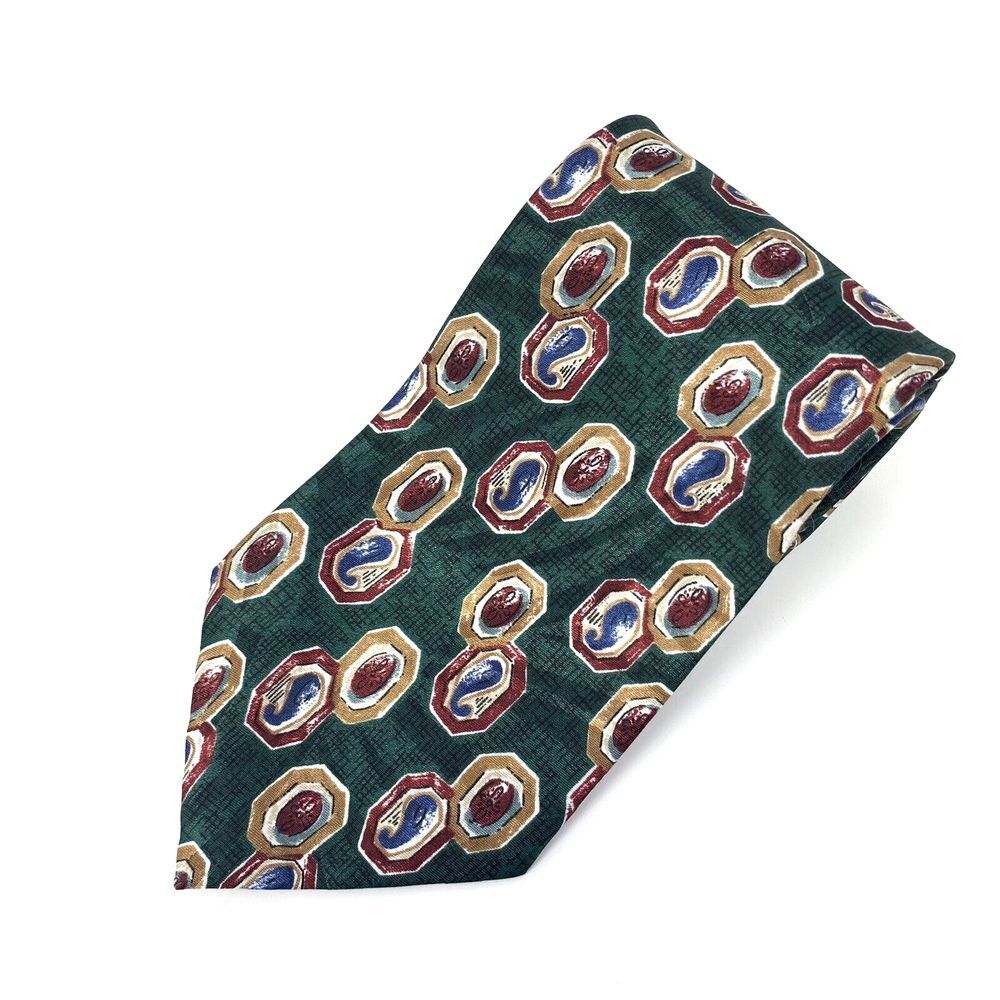 Wembley Green with abstract Pattern Polyester Men's Neck Tie Length 58" Width 4"